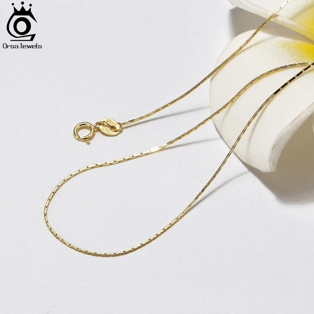 ORSA JEWELS 925 Sterling Silver 0.6mm Bamboo Chain Necklace – 14K Gold Plated Women’s Jewelry Birthday Gift SC21