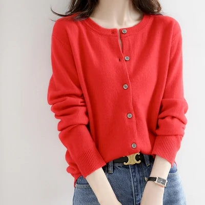 Off-Season Knitted Open Cardigan – Women’s Loose Round Neck Outerwear | Large Size Sweater for Spring & Autumn