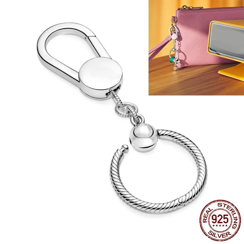 Hot Sale 925 Sterling Silver Moments Keychain Charm | Fit Original Bracelet Beads Women’s Elegant Jewelry Gift