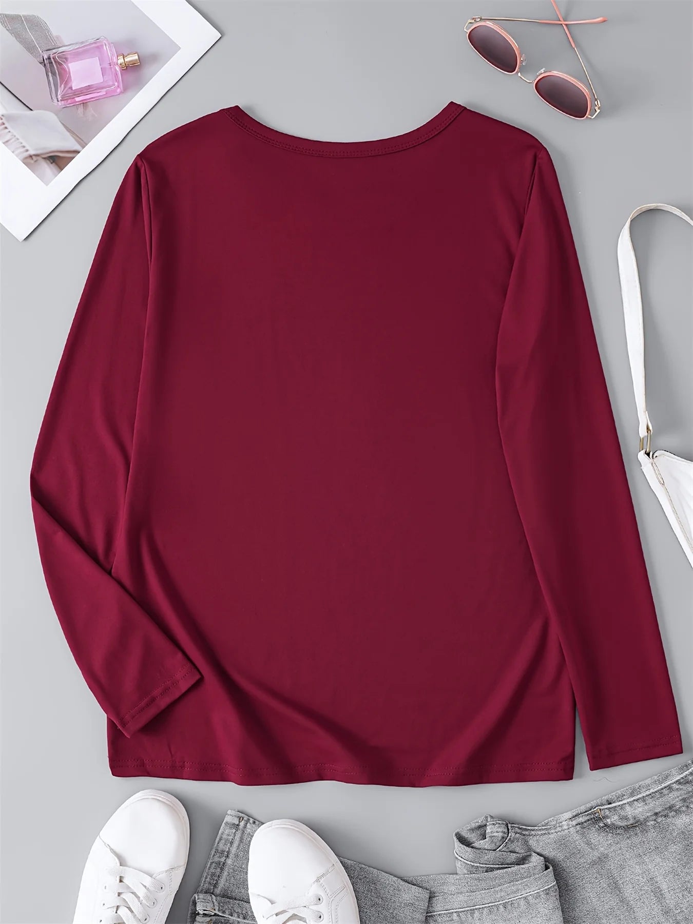 Women’s 100% Cotton Long Sleeve T-Shirt | Spring Autumn Loose Fit Round Neck | Butterfly & Tree Graphic Top