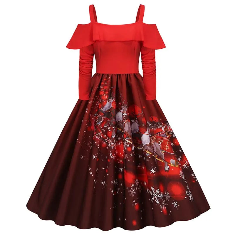 Elegant Spaghetti Strap Halloween Party Dress – Vintage Long Sleeve Ruffle Evening Prom Costume for Women | Autumn Winter