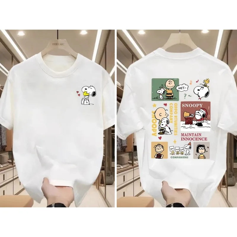 Large Cute Snoopy Cartoon Printed Cotton T-Shirt – Unisex Summer Streetwear Loose Fit Couple Top 🐶👕