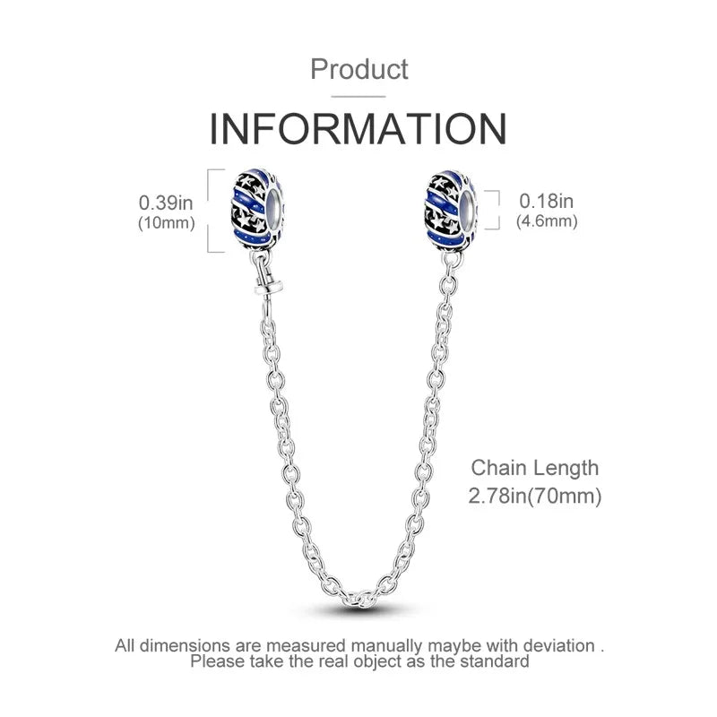 925 Sterling Silver Star Moon Safety Chain Charm | Pandora Fit Jewelry