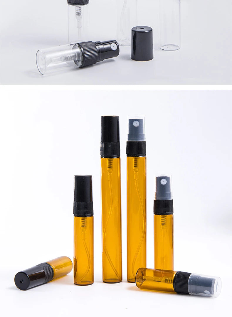 5/10PCS Mini Glass Perfume Bottles – 3ML / 5ML / 10ML Travel Toner & Cosmetic Dispenser | Tea-Colored Graduated Bottles