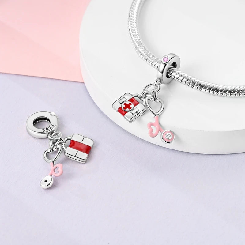 Doctor Nurse 925 Sterling Silver Charms Beads | Original Trendy Medical Pendant for DIY Bracelet Jewelry