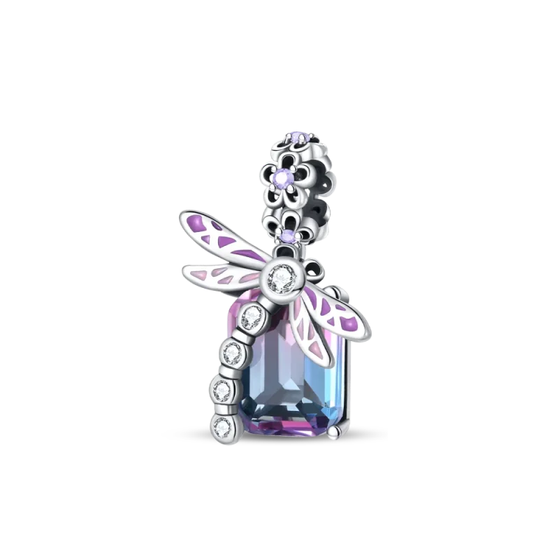 925 Sterling Silver Blue Series Charm | Dragonfly, Butterfly, Bird & Pansy Flower Pendant for 4MM Bracelet