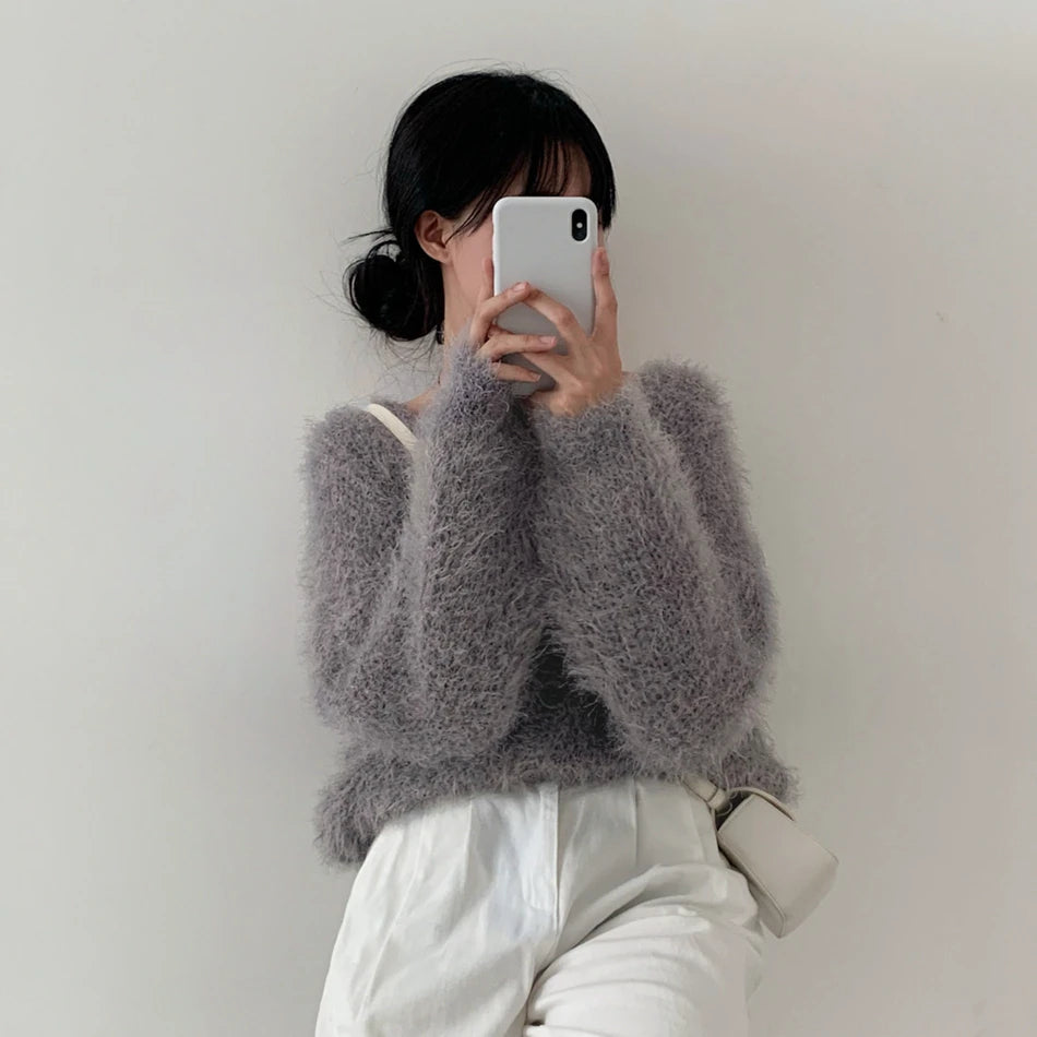 Chic V-Neck Knitted Sweater Coat for Women 🧥✨ Faux Fur Lazy Style Cardigan 💖 Autumn Winter Fashion Outerwear