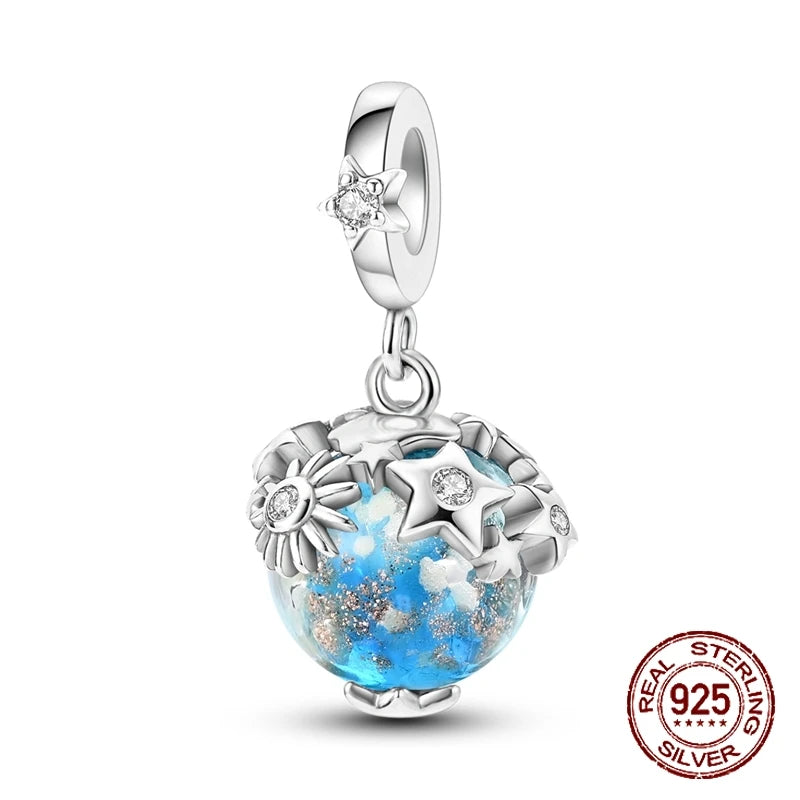 925 Sterling Silver Heart Shaped Warm Family Charm Beads Butterfly Flower Pendant