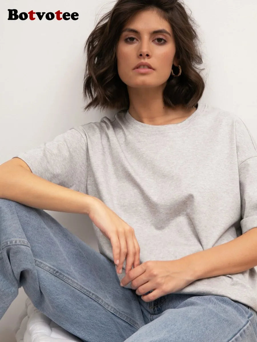 Botvotee 21 Colors Oversized Basic T-Shirts for Women | 100% Cotton Casual Summer Tops | Solid Color Loose Fit Tees