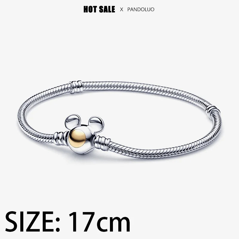 Disney 925 Sterling Silver Mickey, Winnie & Stitch Charm – DIY Pendant Beads for Original Bracelets