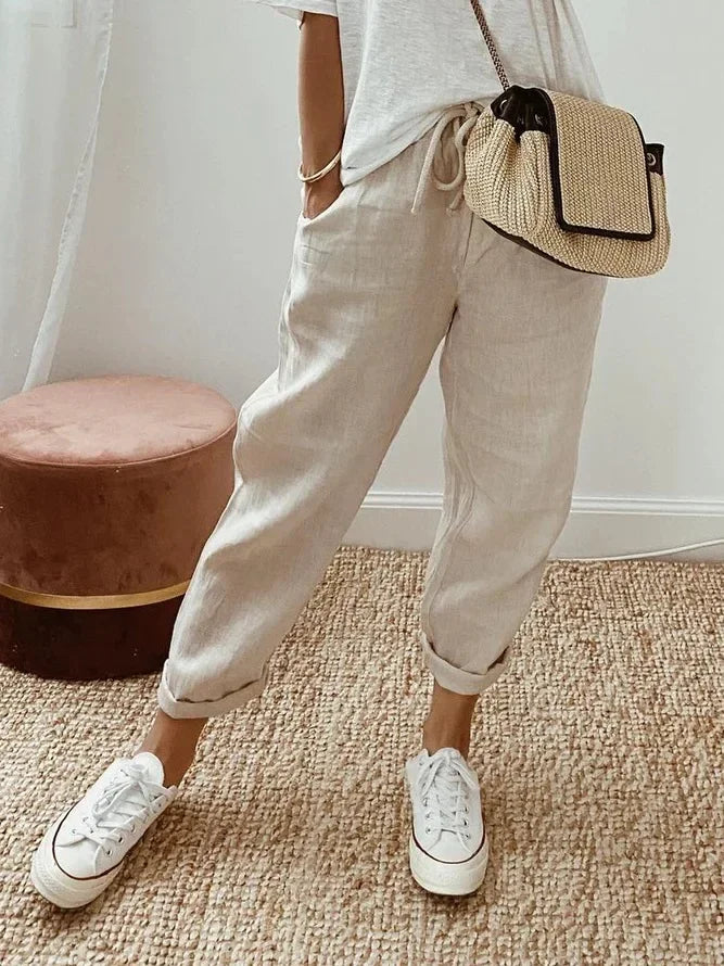 Women’s Casual Solid Color Pants – Drawstring Elastic Waist Trousers with Pockets | Lounge Fashion Straight Pants