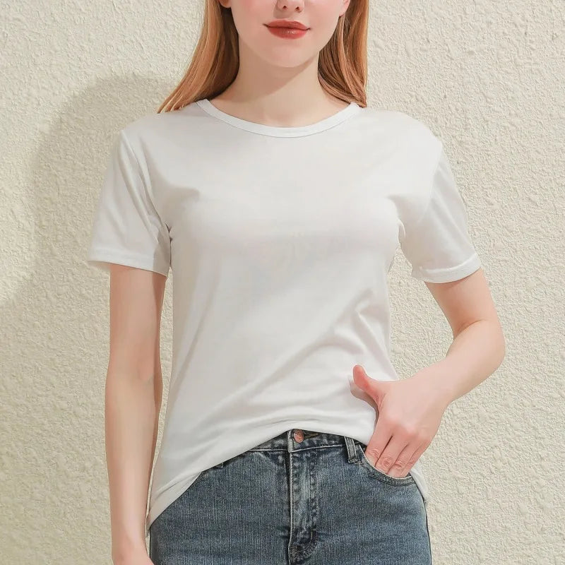Spring Summer Women V-Neck T-Shirt – Slim Fit Short Sleeve Casual Solid Black & White Ladies Tee Tops