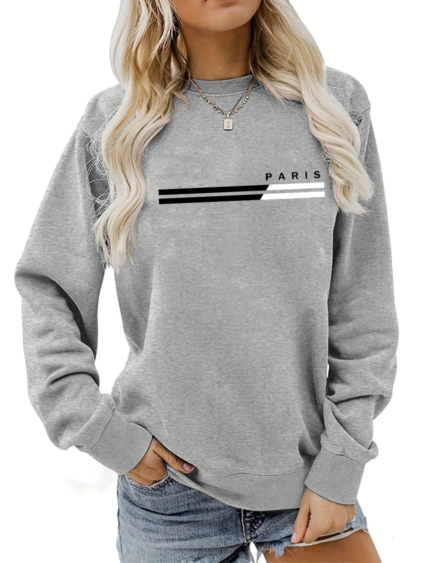 Women’s Autumn Winter Round Neck Pullover – Casual Loose Warm Long Sleeve Sweater with Paris Print