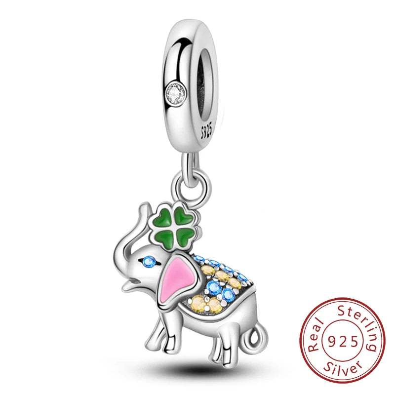 New 925 Sterling Silver Four-Leaf Clover Green Charm Bead | Lucky Pendant for Original Bracelet Jewelry Gift