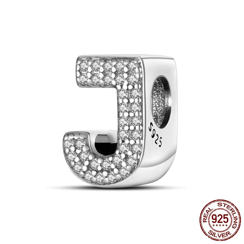 925 Sterling Silver A-Z Alphabet Letter Beads | LOVE Initial Charms | Fit Original Pandora Bracelet | CZ Zircon Jewelry