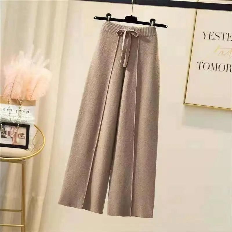 Knitted Pants Women | High Waist Elastic Drawstring Loose Casual Wide Leg Pants | Spring & Autumn