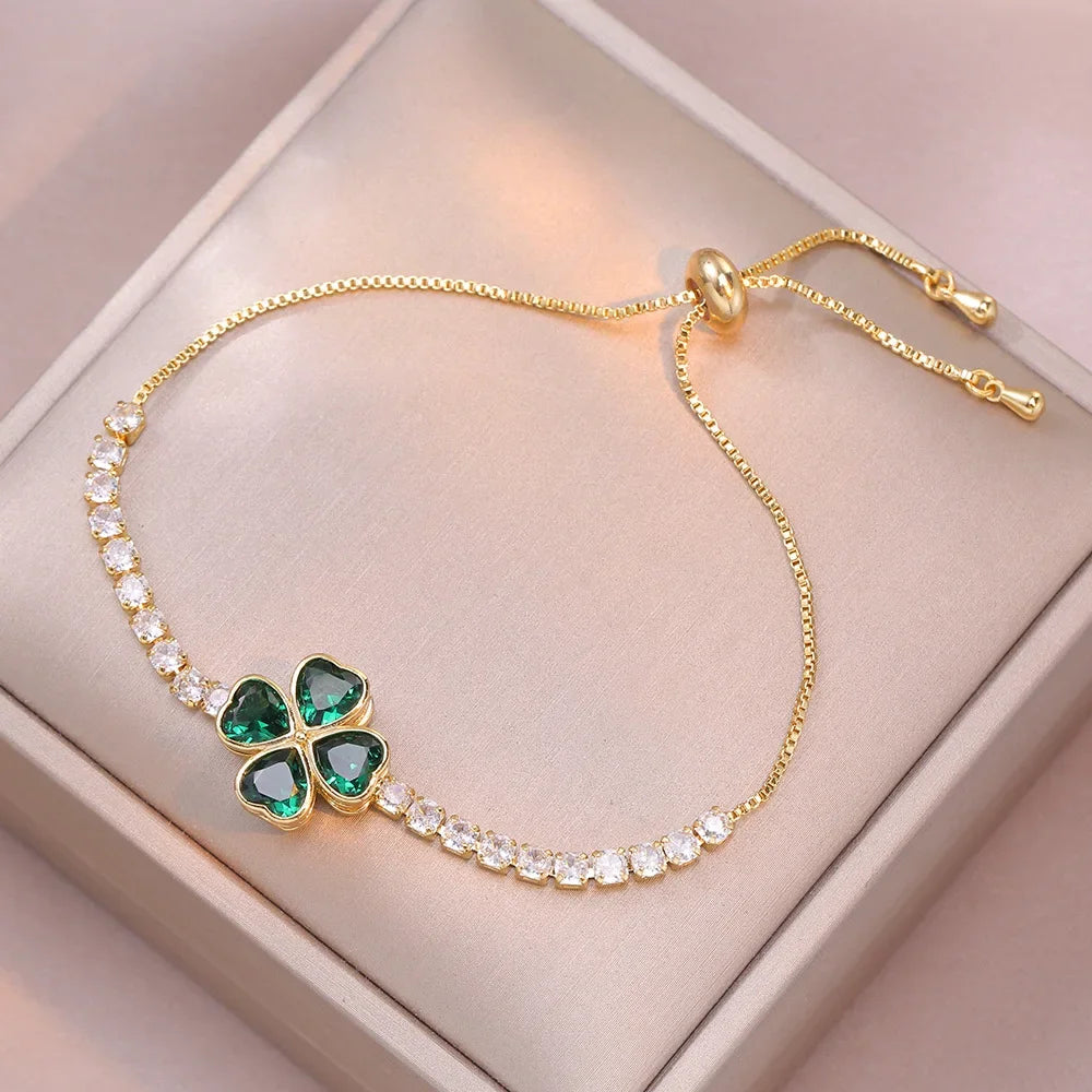 Multicolor Heart Charm Bracelet 💖 Titanium Steel Rhinestone Jewelry