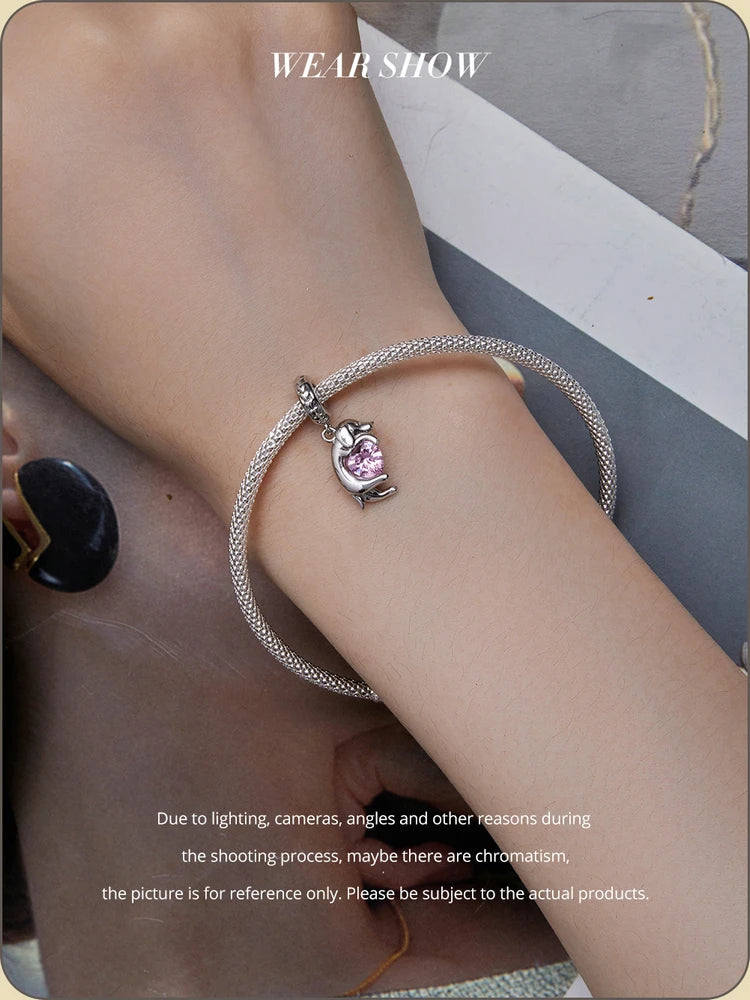 BISAER 925 Sterling Silver Dog Charm | Cute Dachshund Pet Bead Pendant for Women’s DIY Bracelet Jewelry