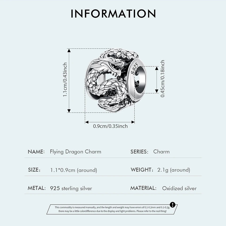 BAMOER 925 Sterling Silver Phoenix & Dragon Charm | Retro Hollow Round Bead | Fits Original Bracelet DIY Jewelry Accessories