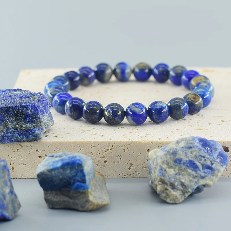 Real 5A Natural Lapis Lazuli Stone Beads Bracelet | Elastic Energy Healing Jewelry for Men & Women