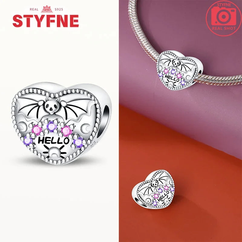 925 Sterling Silver Halloween Skull & Ghost Charms – Colored Beads Fit Original Pandora Bracelet DIY Jewelry Gift for Women