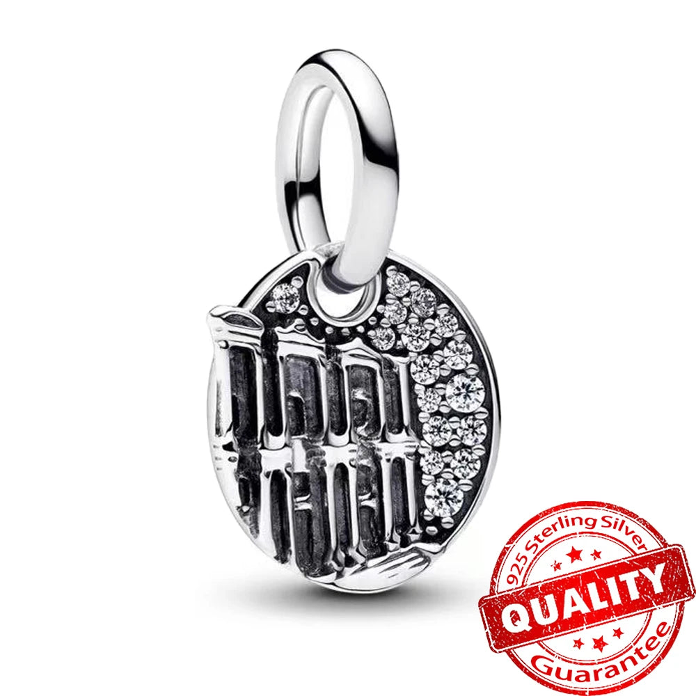 Authentic 925 Sterling Silver Rose & Cherry Blossom Medallion Charm for Bracelet & Necklace DIY