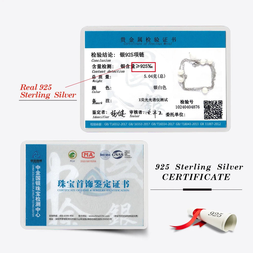 Rinntin 925 Sterling Silver Layered Natural Pearl Necklace | Geometric Pendant Luxury Jewelry