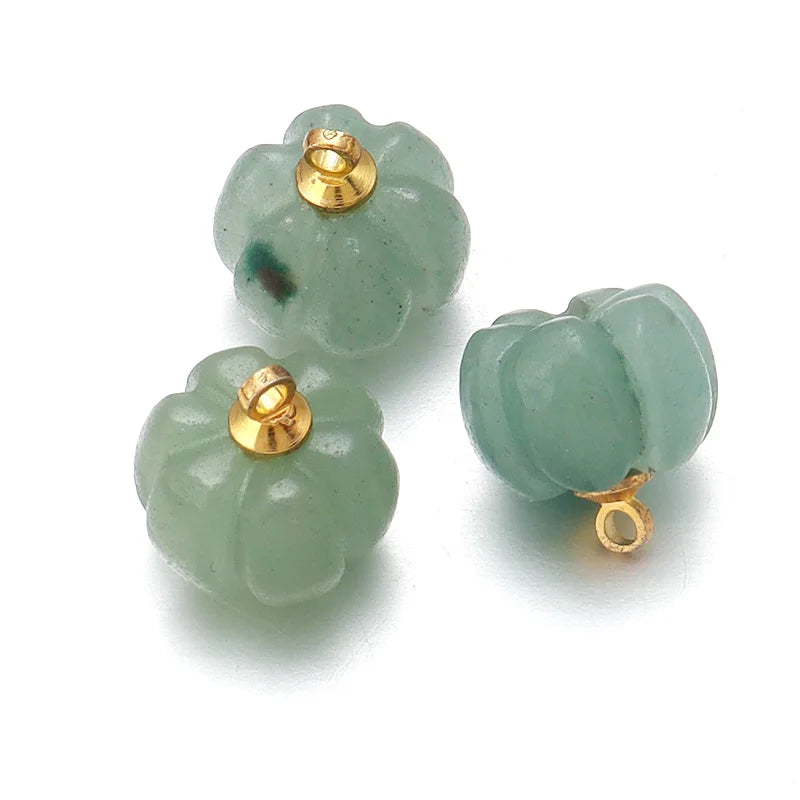 5pcs Natural Stone Pumpkin Pendants | Rose Quartz & Green Aventurine Charms for DIY Jewelry Making