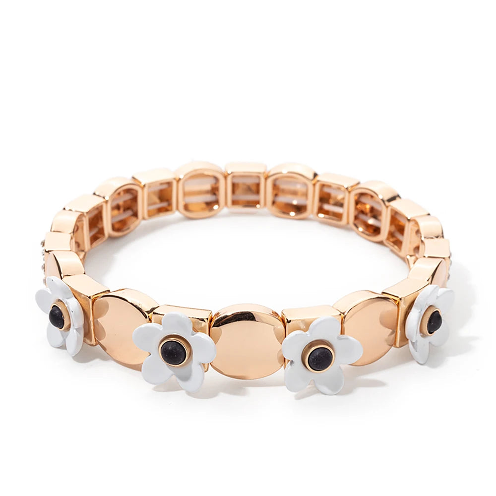 Gold Flower Charm Beaded Bracelet for Women | Boho Summer Jewelry Gift 2023