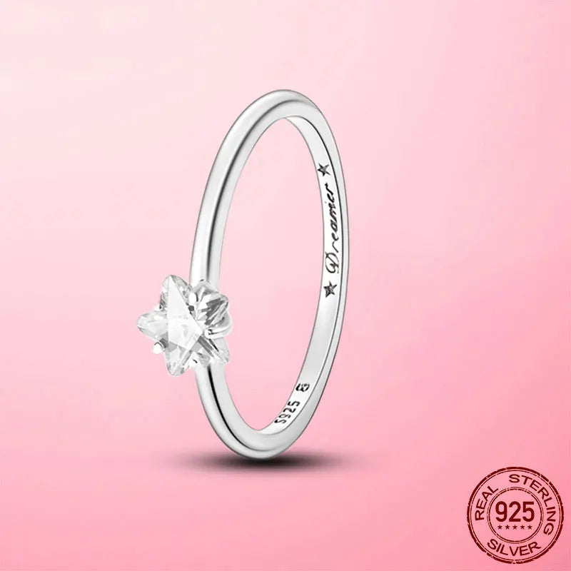 925 Sterling Silver Celestial Star Solitaire Ring | Women’s Wedding & Engagement Jewelry | Sparkling Silver Band