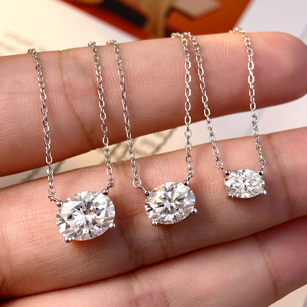 COSYA 1-3CT Oval Cut Moissanite Pendant Necklace – S925 Silver & 18K Gold for Women