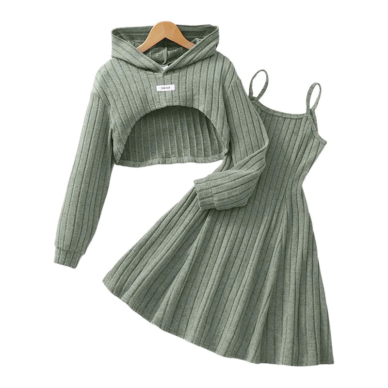 Autumn & Winter Women’s & Children’s Two-Piece Set – Elegant Short Top & Dress Casual Fashion 🍂👗