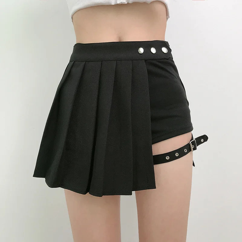Gothic Pleated Skirt 🖤 Harajuku Punk Plaid Irregular High Waist Skirt ✨