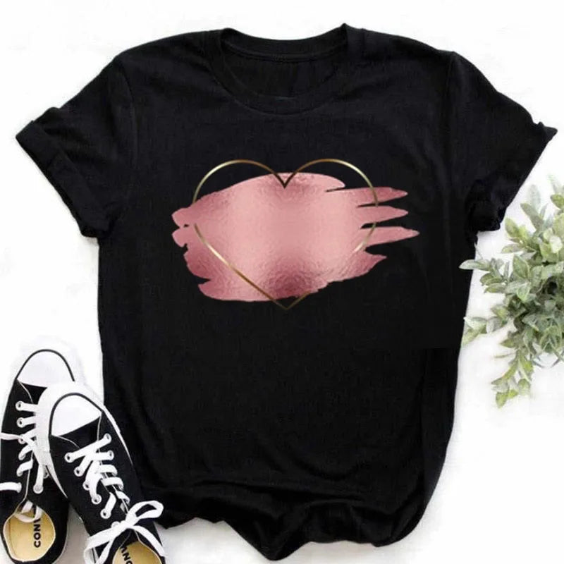 Maycaur Finger Heart Women's T-Shirt | Korean Ulzzang Graphic Tee | 90s Girl Casual Fashion Top