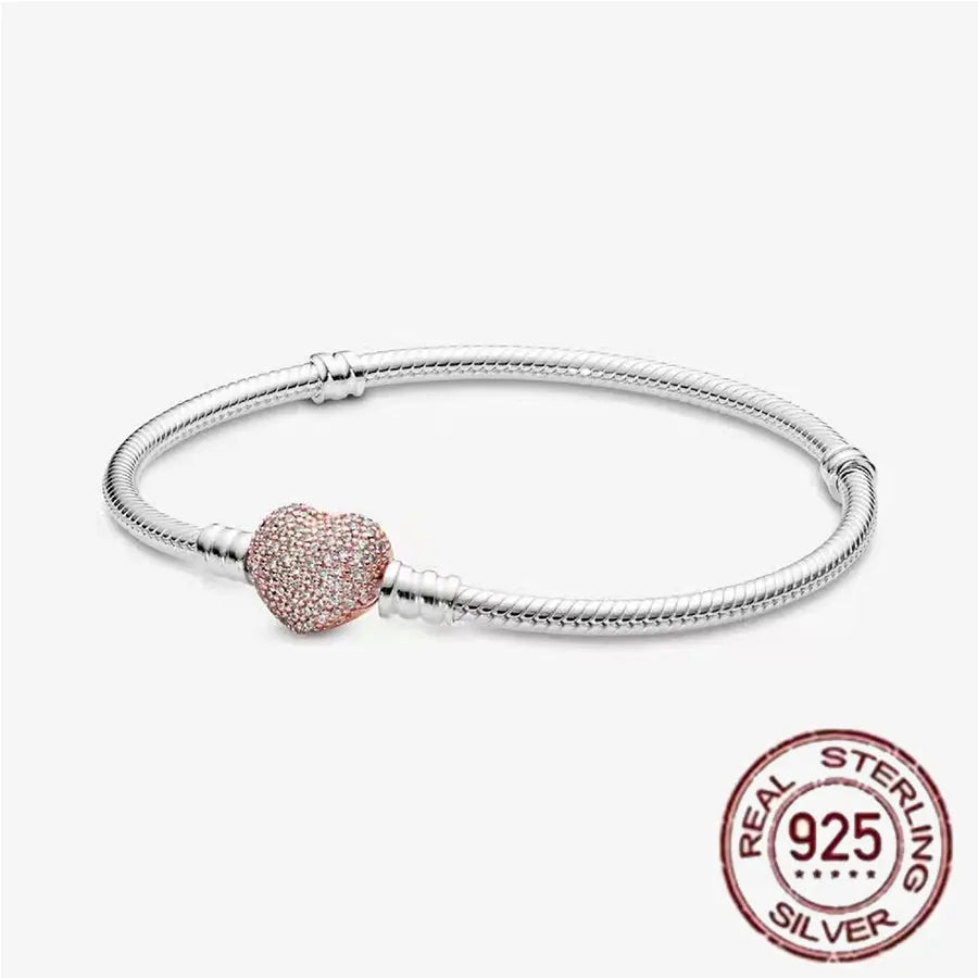 100% 925 Sterling Silver Heart Crown Snake Chain Bracelet | Women’s Fashion DIY Charm Bracelet – Original Fit
