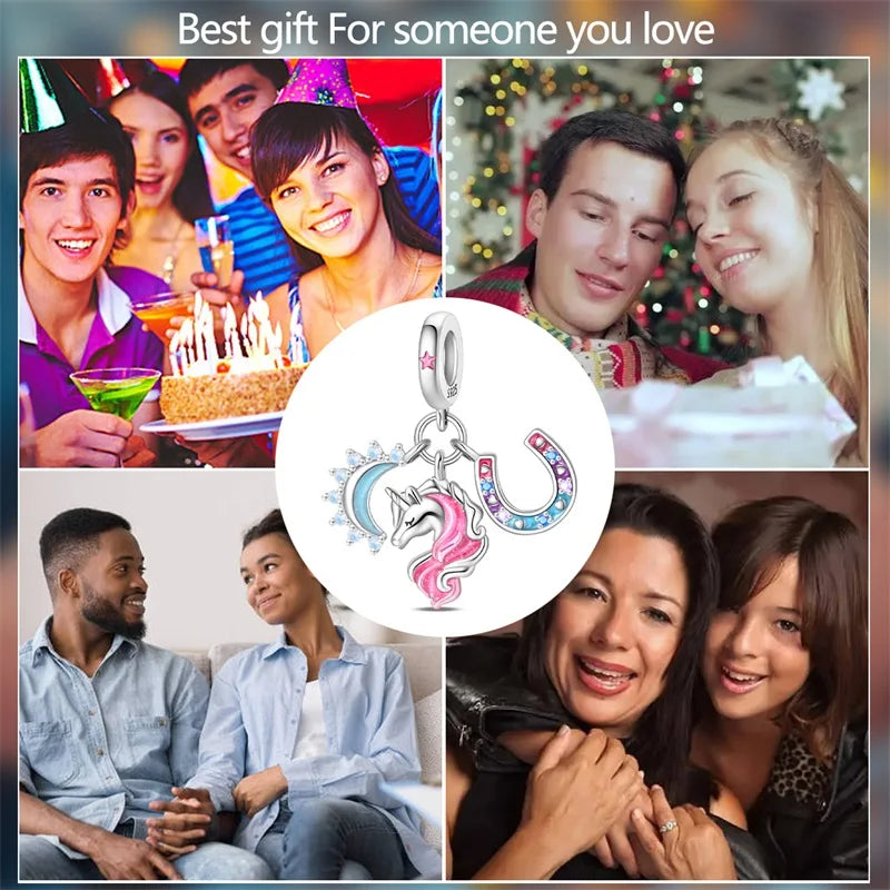 925 Silver Plated Magic Mirror Princess Angel Pink Charm Beads | Fits Original Pan 925 Bracelet | Exquisite DIY Jewelry