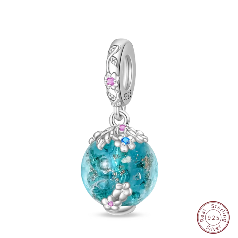 925 Sterling Silver Blue Zircon Ocean Shell Beaded Pendant | Fit Original 3mm Bracelet Women’s Fine Jewelry