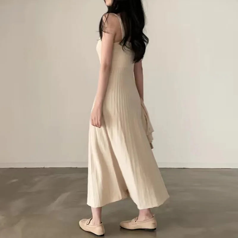 Autumn Winter New Slim Fit Strap Dress – Casual Versatile Long Sleeve Maxi Skirt | Elegant Polyester Fiber Outerwear Dress