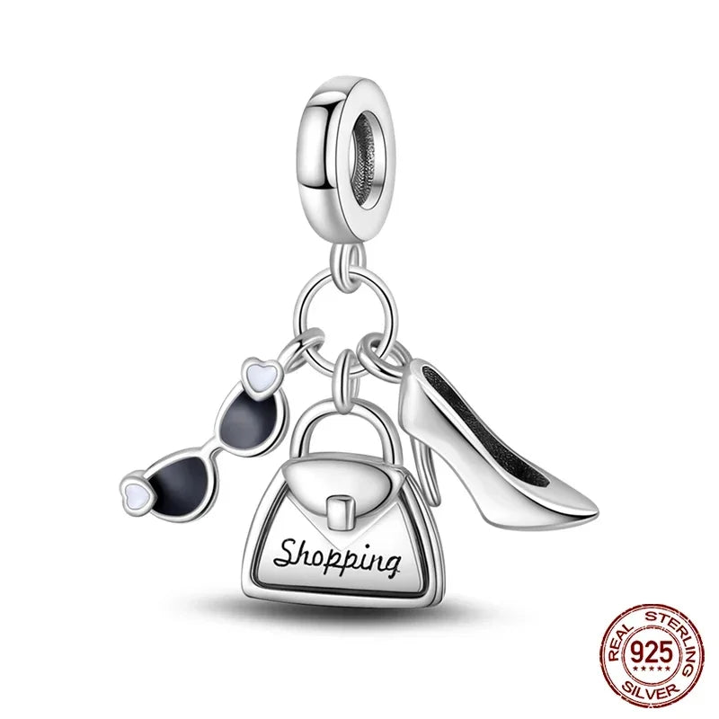 925 Sterling Silver Fashion Life Series Charms – High Heels, Lipstick, Dress & Perfume Beads Fit Pandora Bracelets DIY