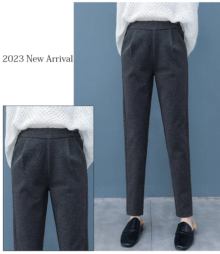 2024 Woolen Harem Pants for Women | High Waist Elastic Suit Pants | Korean Style Autumn Winter Trousers