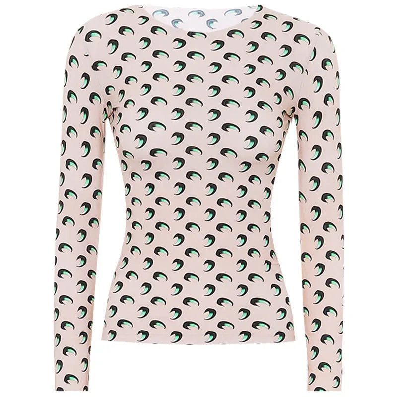 Spring Autumn Women’s Long Sleeve Ice Silk T-Shirt – Sun Protection Printed Mesh Base Layer Casual Top 🌿✨