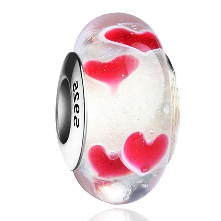 2025 Classic 925 Sterling Silver Colored Flower & Leaf Murano Glass Charm Beads | DIY Bracelet
