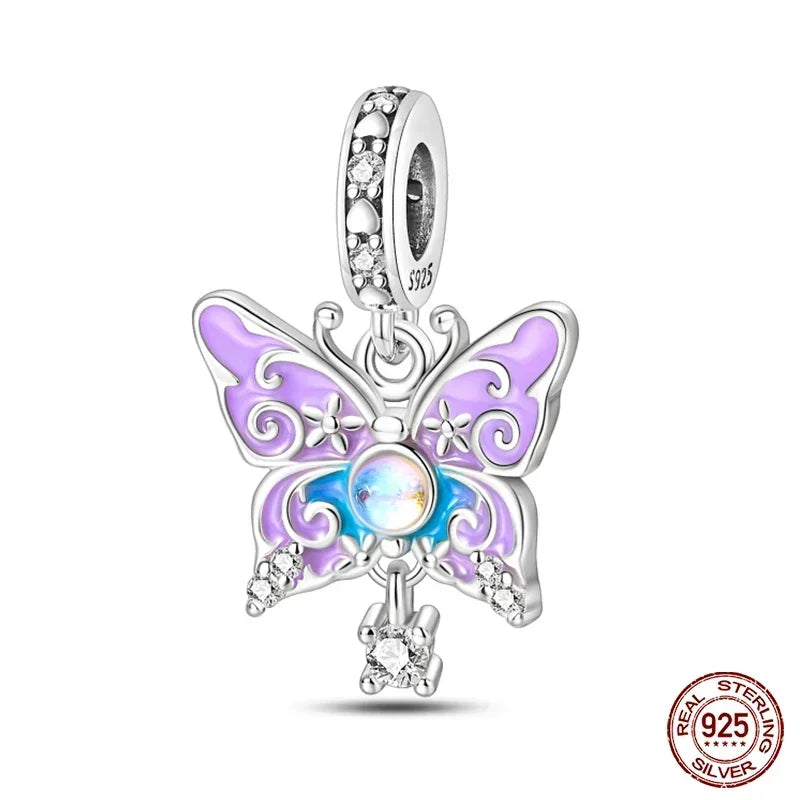 925 Sterling Silver Classic Purple Retro Heart Charm | Lotus Angel Beads for Bracelet & Necklace DIY Jewelry