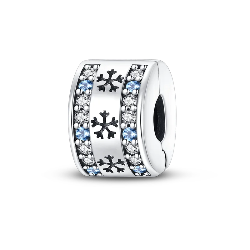 925 Sterling Silver CZ Pave Daisy Clip Charm & Safety Chain – Fits Original Pandora Bracelet, Women’s Silver Stopper Beads Jewelry