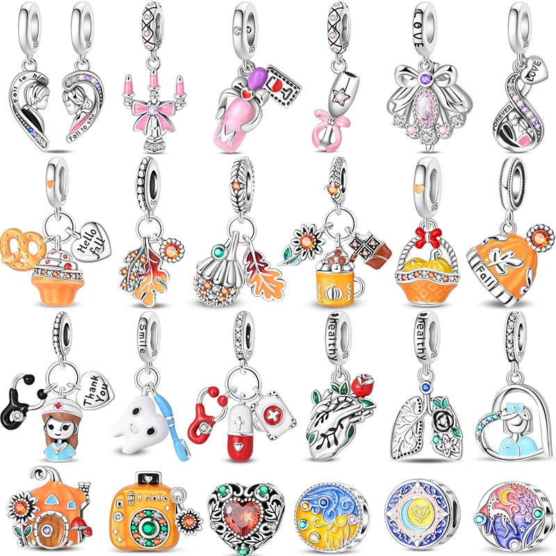 Original 925 Sterling Silver Luminous Lantern & Magic Cat Charm Bead | Glowing Angel Jungle Pendant for Bracelet Jewelry