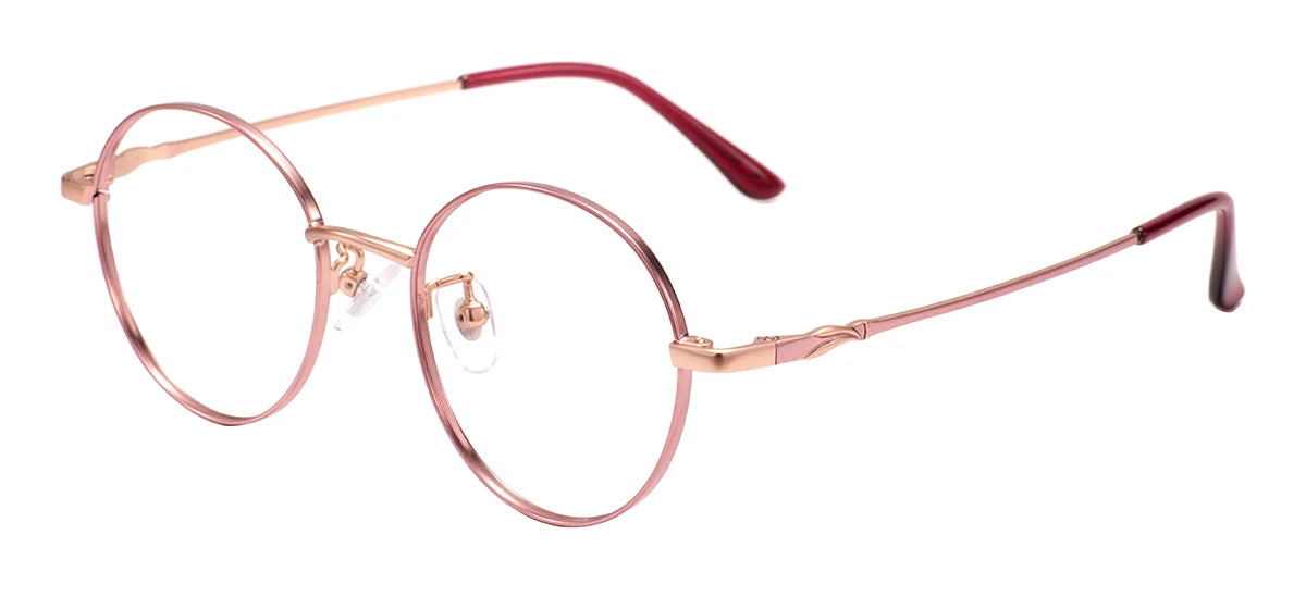 Colorful Round Metal Pink Glasses Frame – Luxury Unisex Full Rim Prescription Eyewear