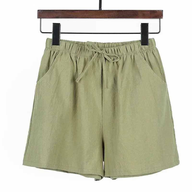 2024 Women’s Cotton Linen Summer Shorts – Casual Solid High Waist Loose Shorts with Pockets | Plus Size Soft Girls Shorts