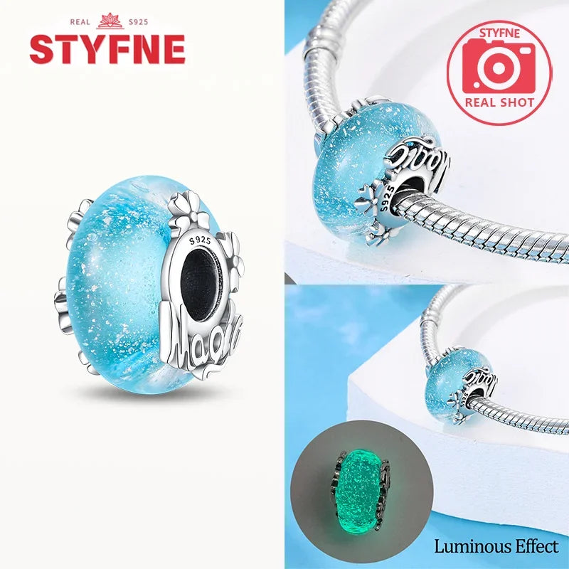 925 Sterling Silver Blue Series Crystal Enamel Murano Bead | Fit Original Bracelet Women DIY Fine Jewelry Gift