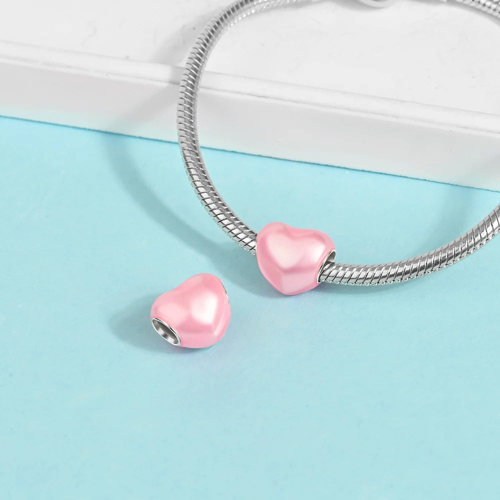 2025 New 925 Sterling Silver Colorful Shine Heart Charm Beads | Fit Snake Chain Bracelet & Necklace Women DIY Jewelry