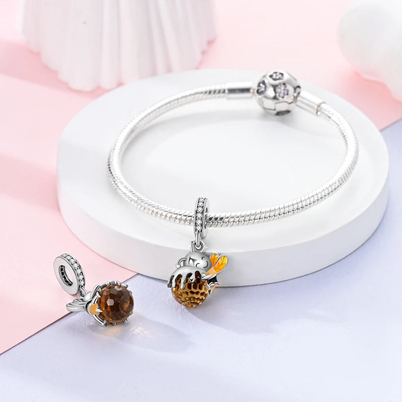 925 Sterling Silver Luminous Golden Firefly Charms | Sparkling Bee & Cat Dangle Beads Fit Original Bracelet DIY Jewelry Gift